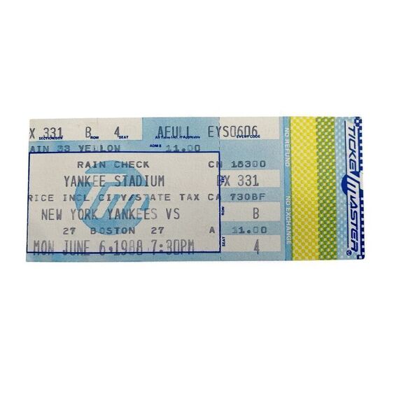 New York Yankees vs Boston June 6 1988 Ticket Stub - Picture 1 of 2